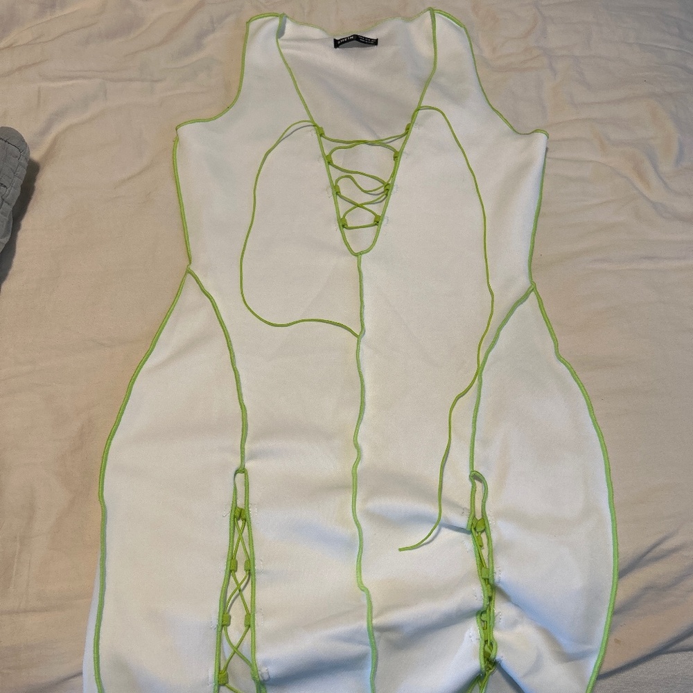 Deep v white and neon bodycon